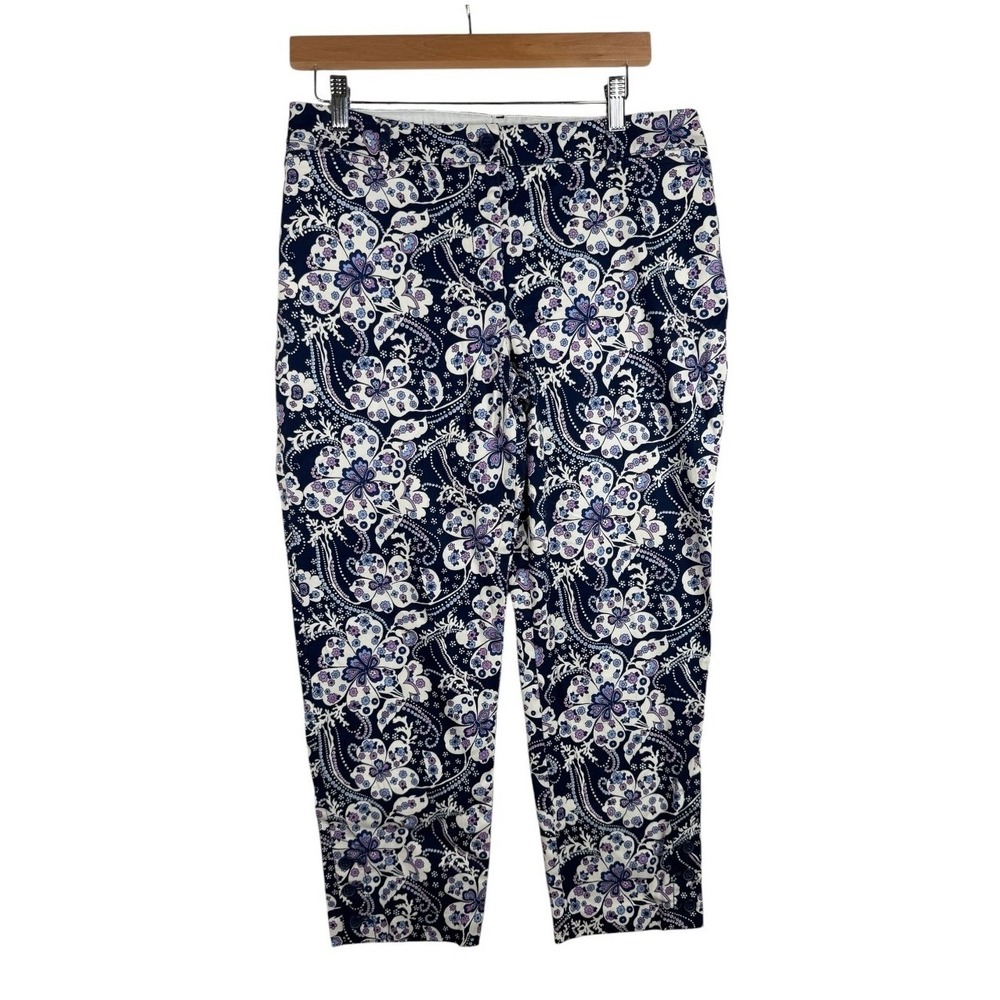 Talbots Perfect Crop Curvy Pants 6 Blue Purple White Floral Capris Pockets